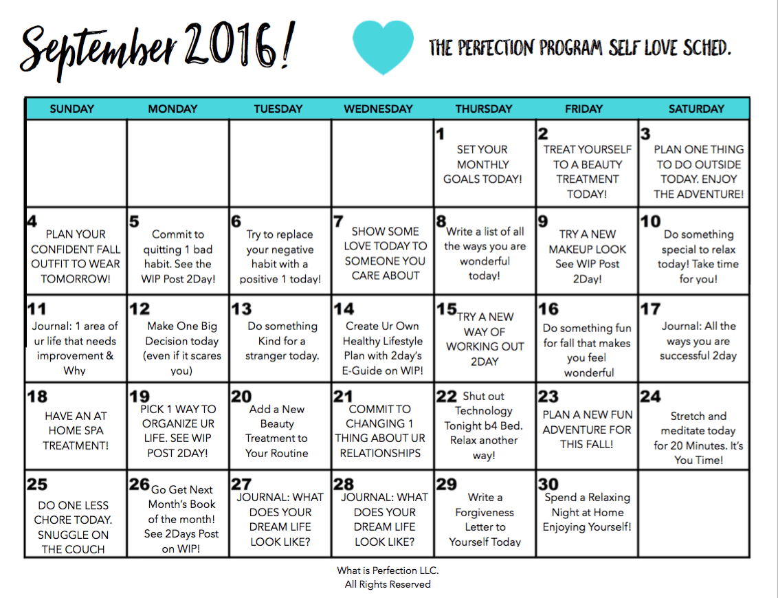September Self Love Calendar What is Perfection